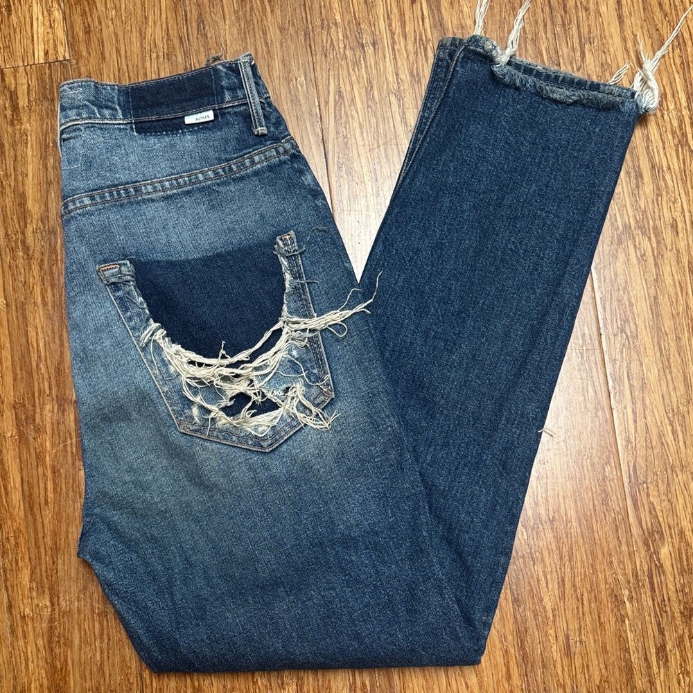 MOTHER Superior Straight Blue Distressed Jeans
